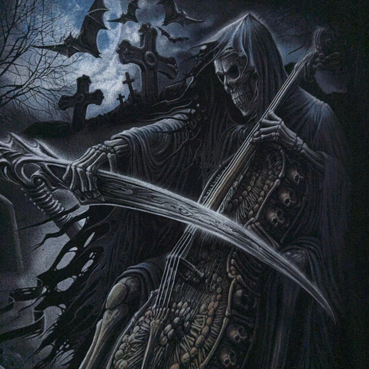 Fashion Grim Reaper Cello Graphic Tee Black M – photo 3